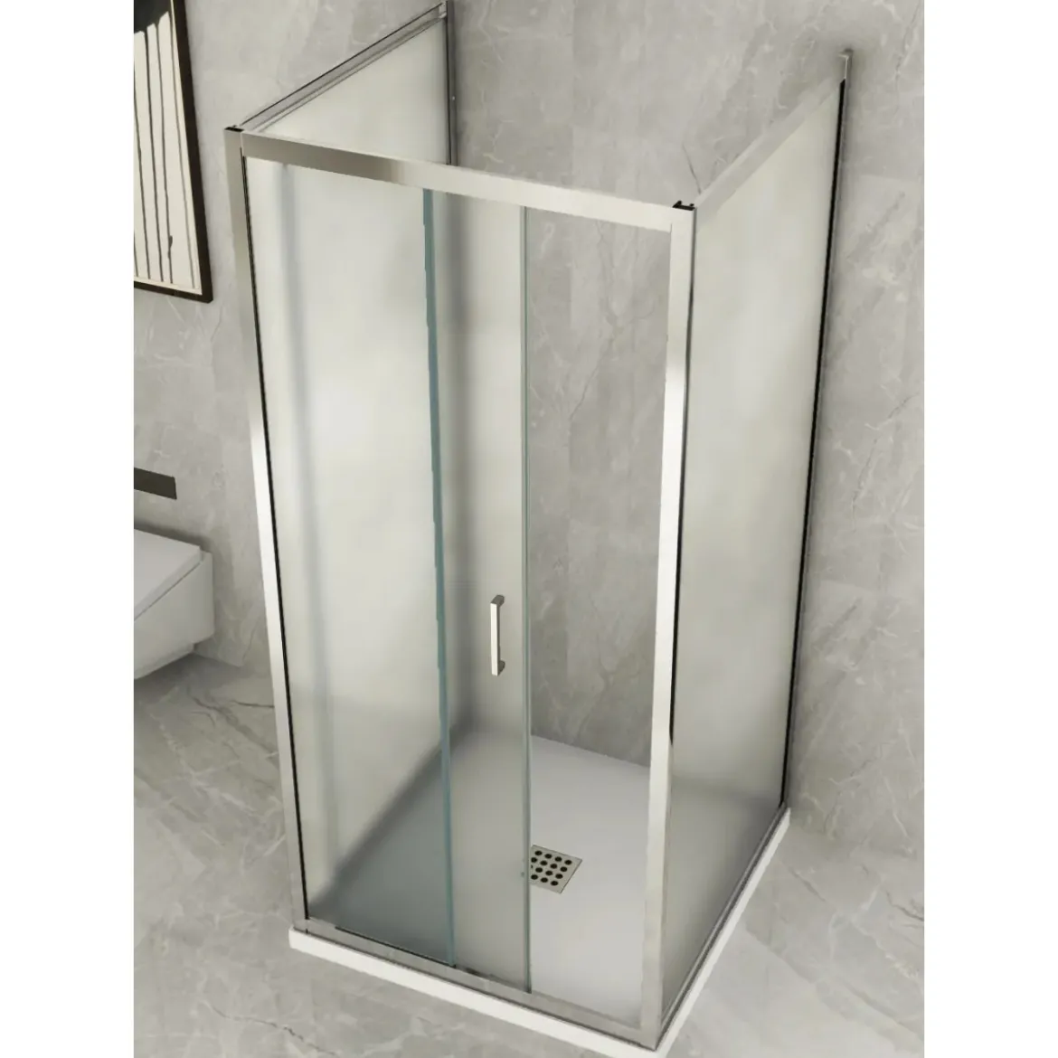 Box Doccia tre 3 Lati 6 mm 2 Ante fisse 1 Porta Scorrevole in Cristallo Opaco