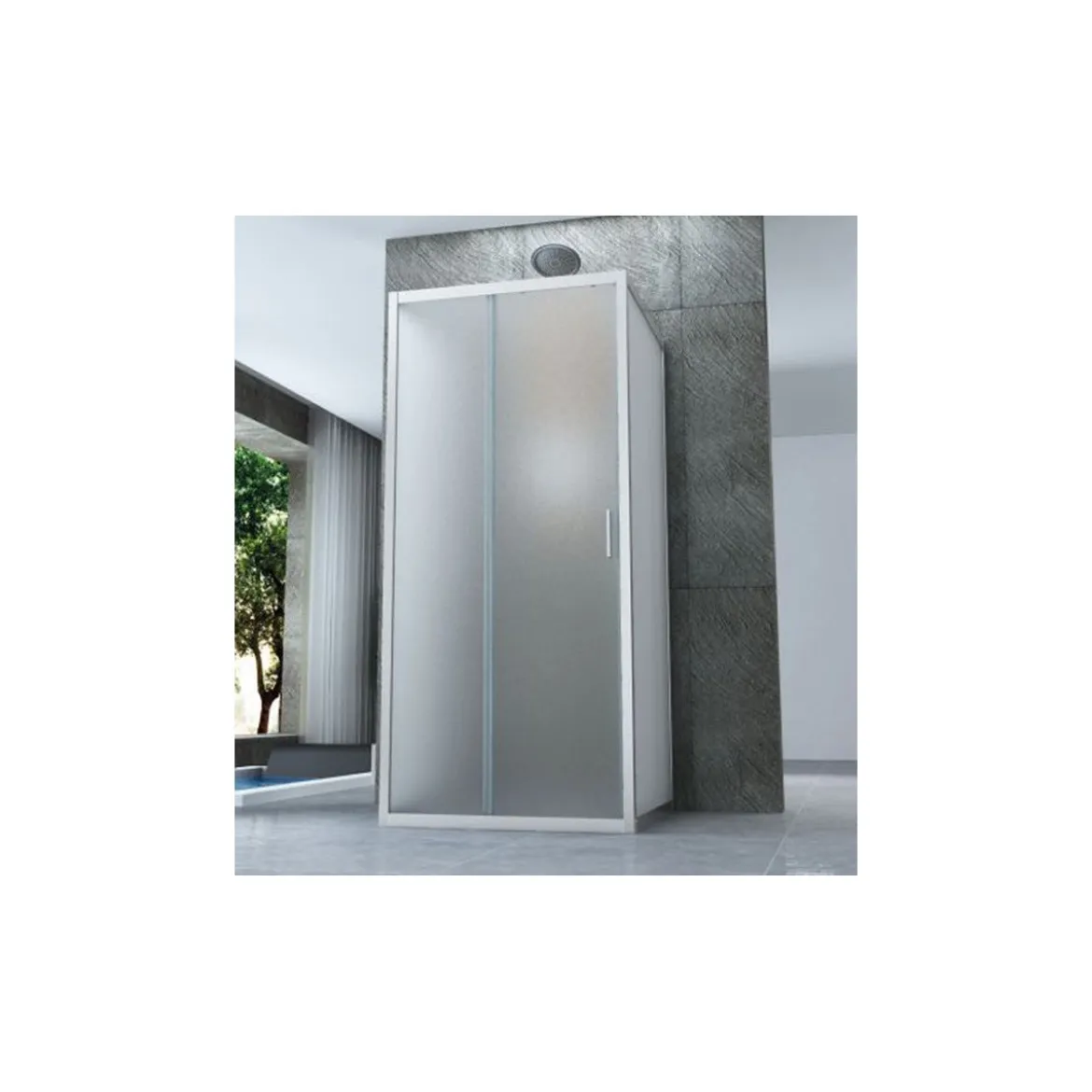Box Doccia tre 3 Lati 6 mm 2 Ante fisse 1 Porta Scorrevole in Cristallo Opaco