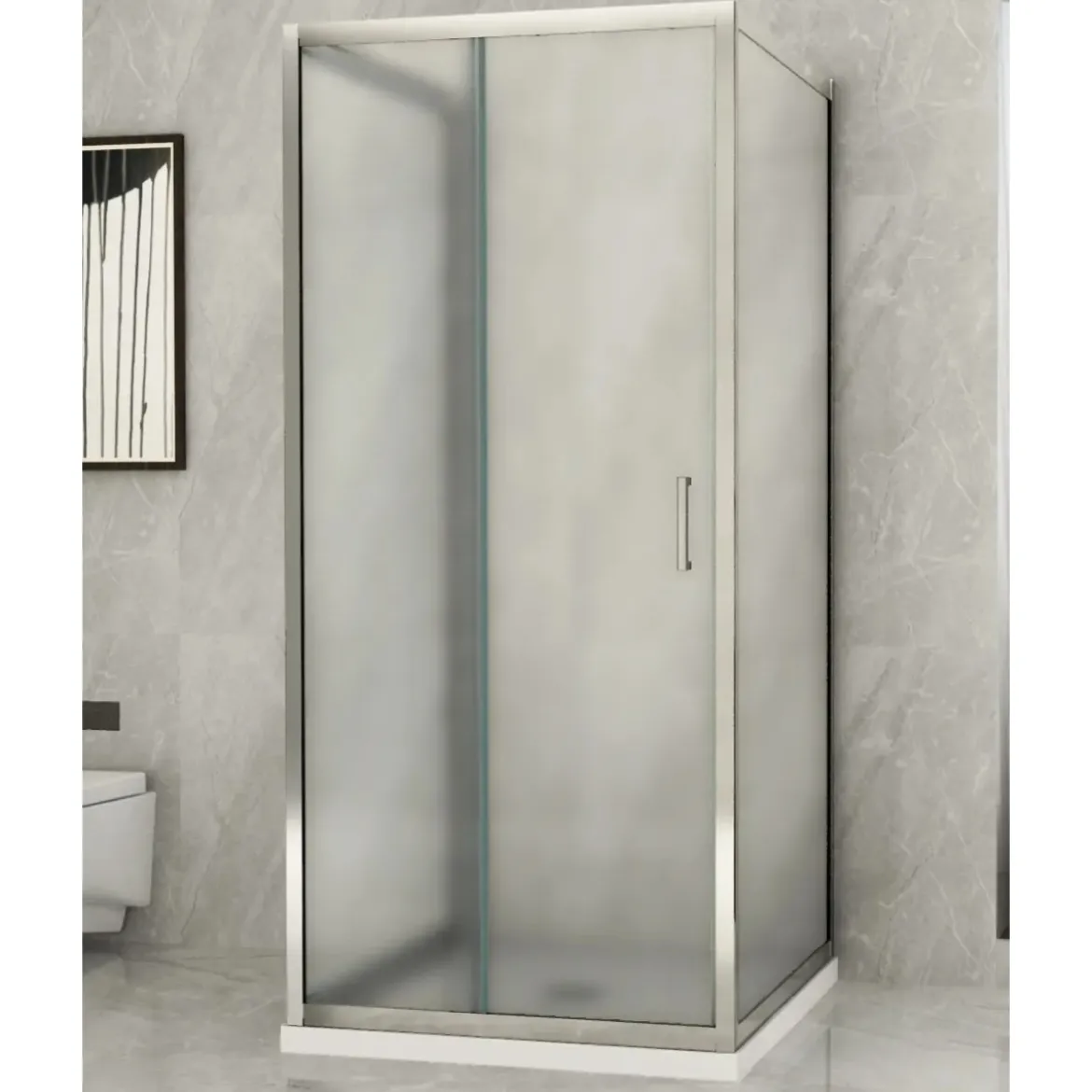 Box Doccia tre 3 Lati 6 mm 2 Ante fisse 1 Porta Scorrevole in Cristallo Opaco