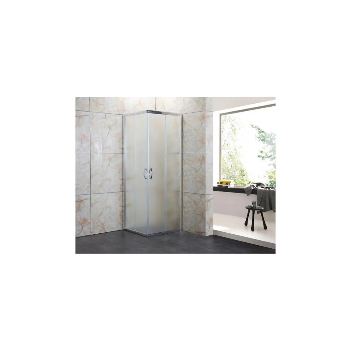 Box Doccia Vetro OPACO Anticalcare Temperato 4MM Apertura Angolare Doppio Scorrevole H185