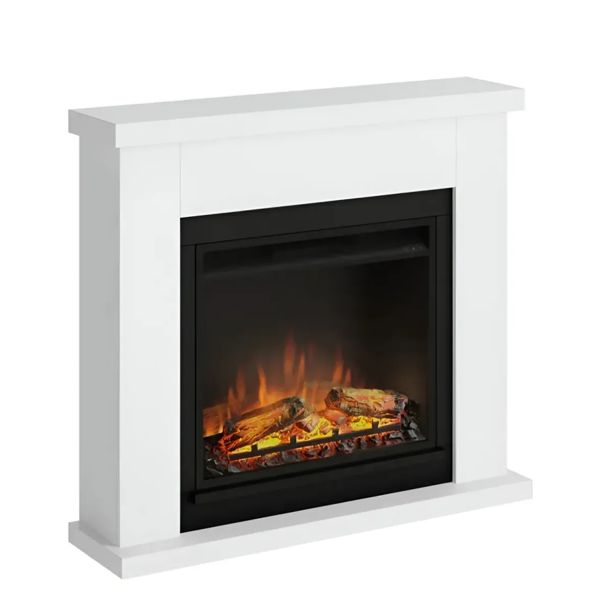 Caminetto Elettrico da Pavimento Tagu Frode con Cornice in Legno Bianco Moderno
