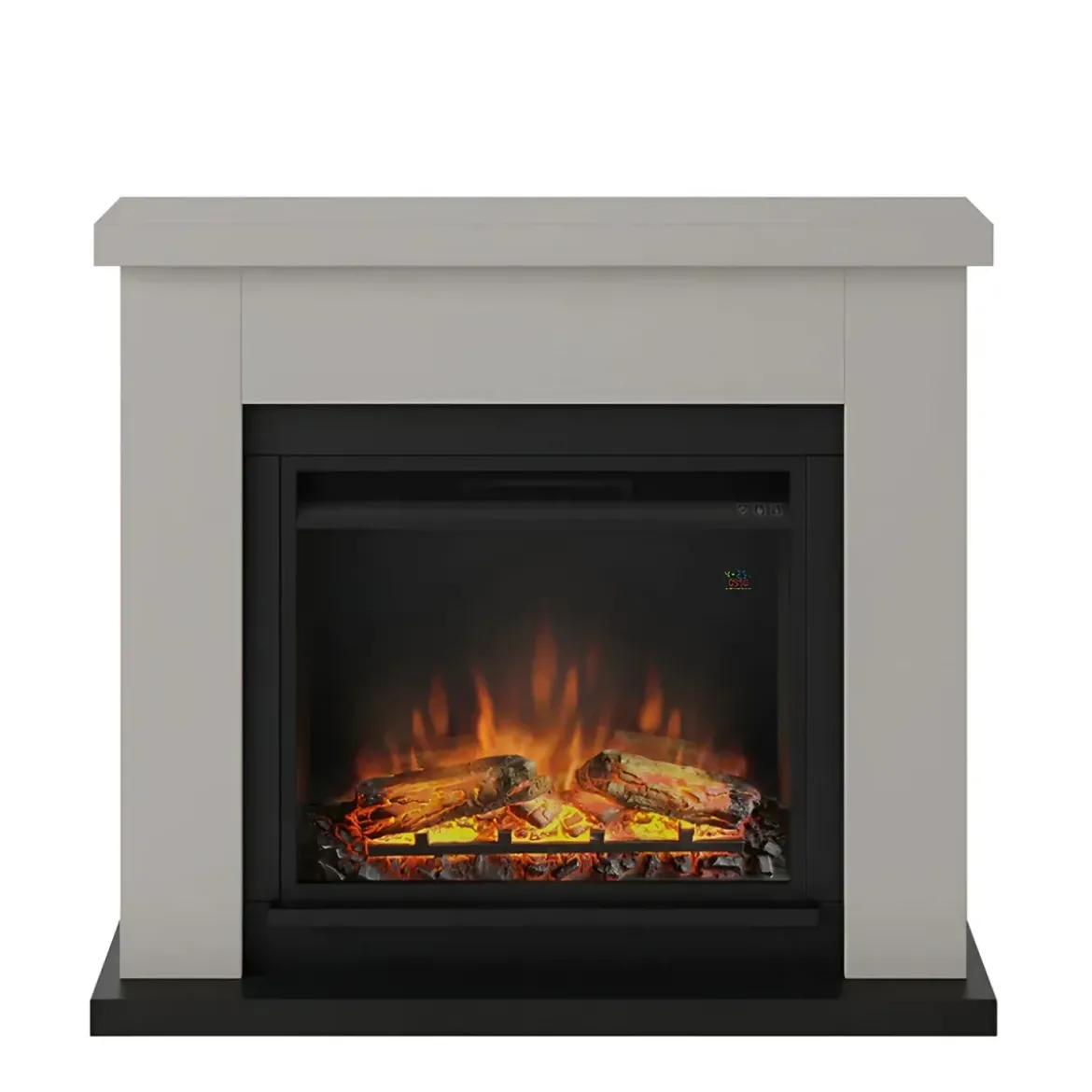 Caminetto Elettrico da Pavimento Tagu Frode con Cornice Decorativa in Legno Beige