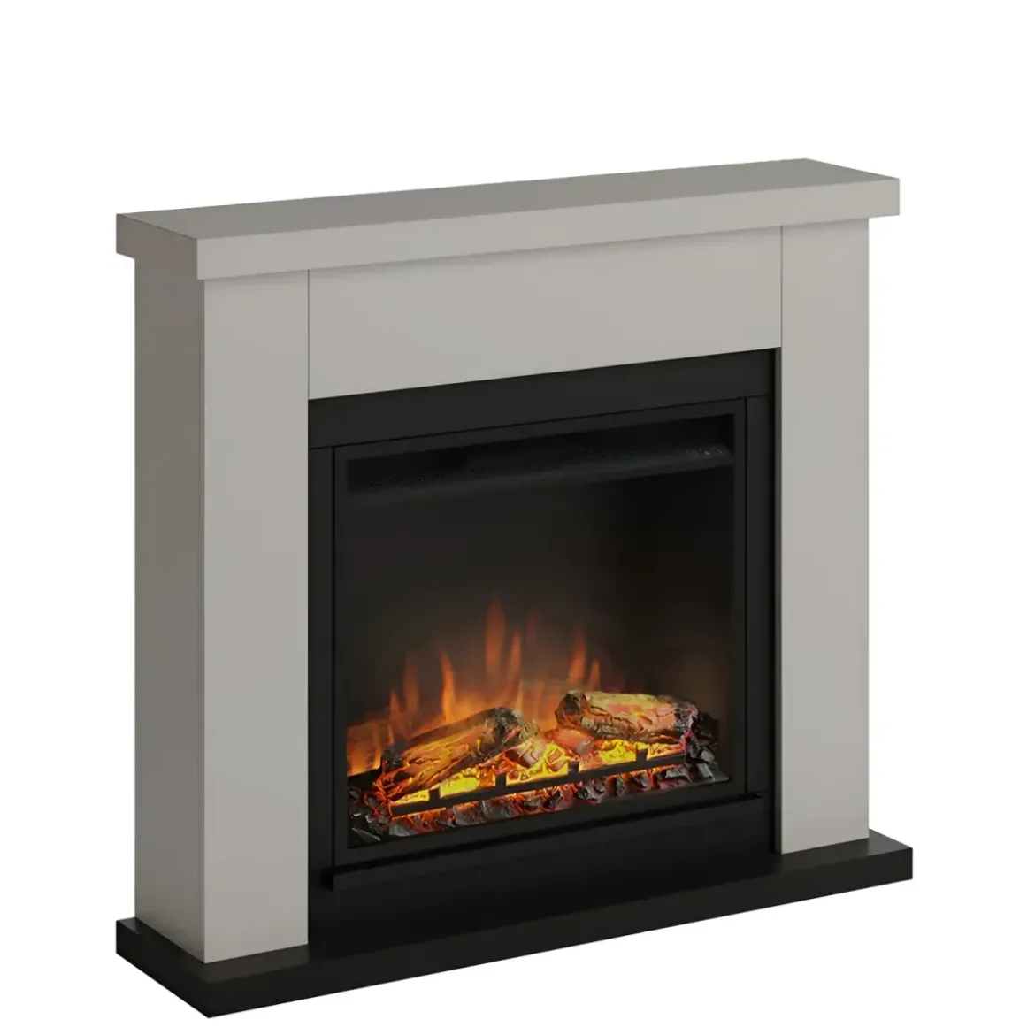 Caminetto Elettrico da Pavimento Tagu Frode con Cornice Decorativa in Legno Beige