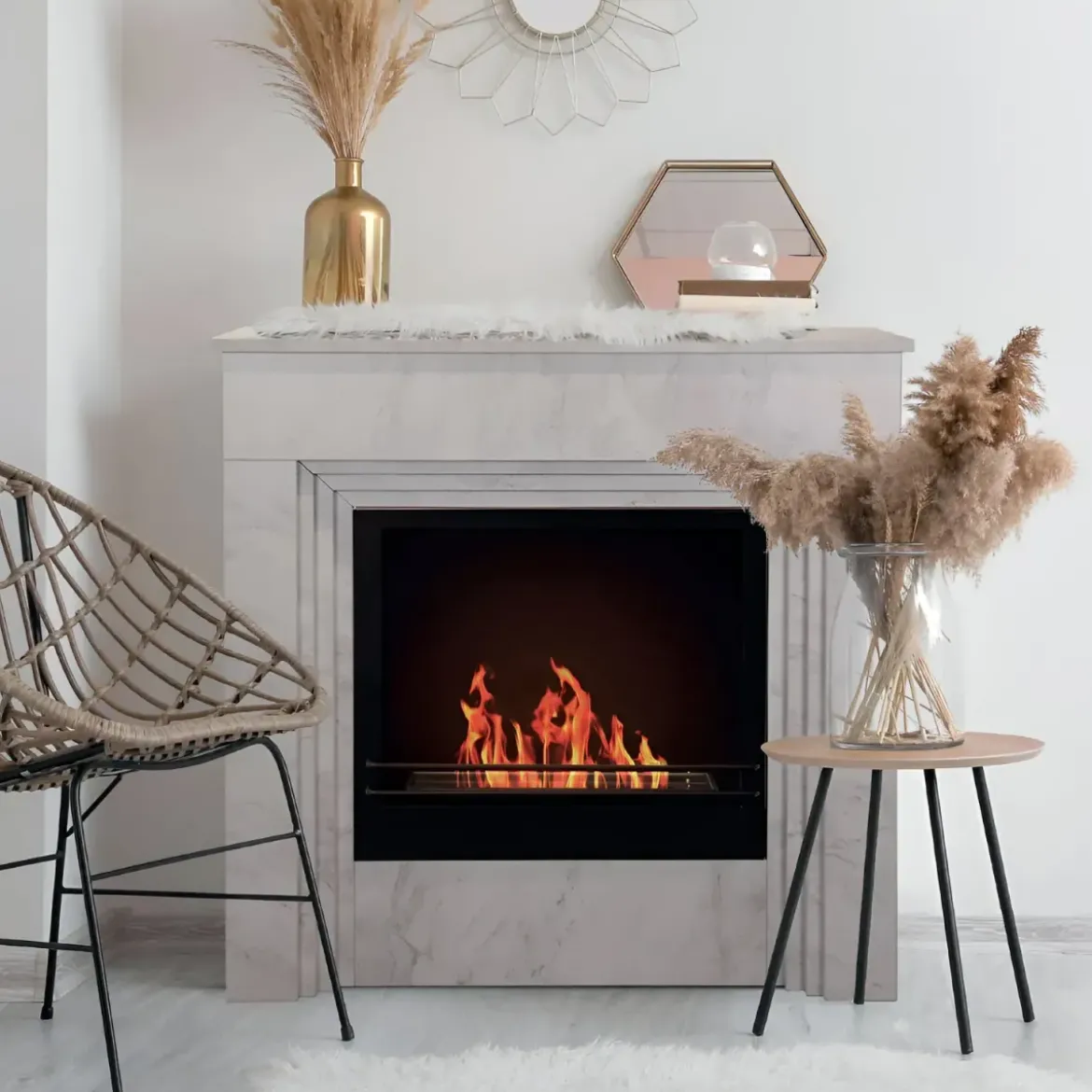Camino a Bioetanolo 1,8L da Terra 3,4 kW in Legno Effetto Marmo Bianco