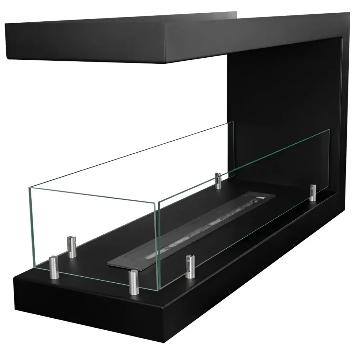 Camino a Bioetanolo 1,5L Nero da Parete 90x50 cm Vetro 3 Lati Aperti