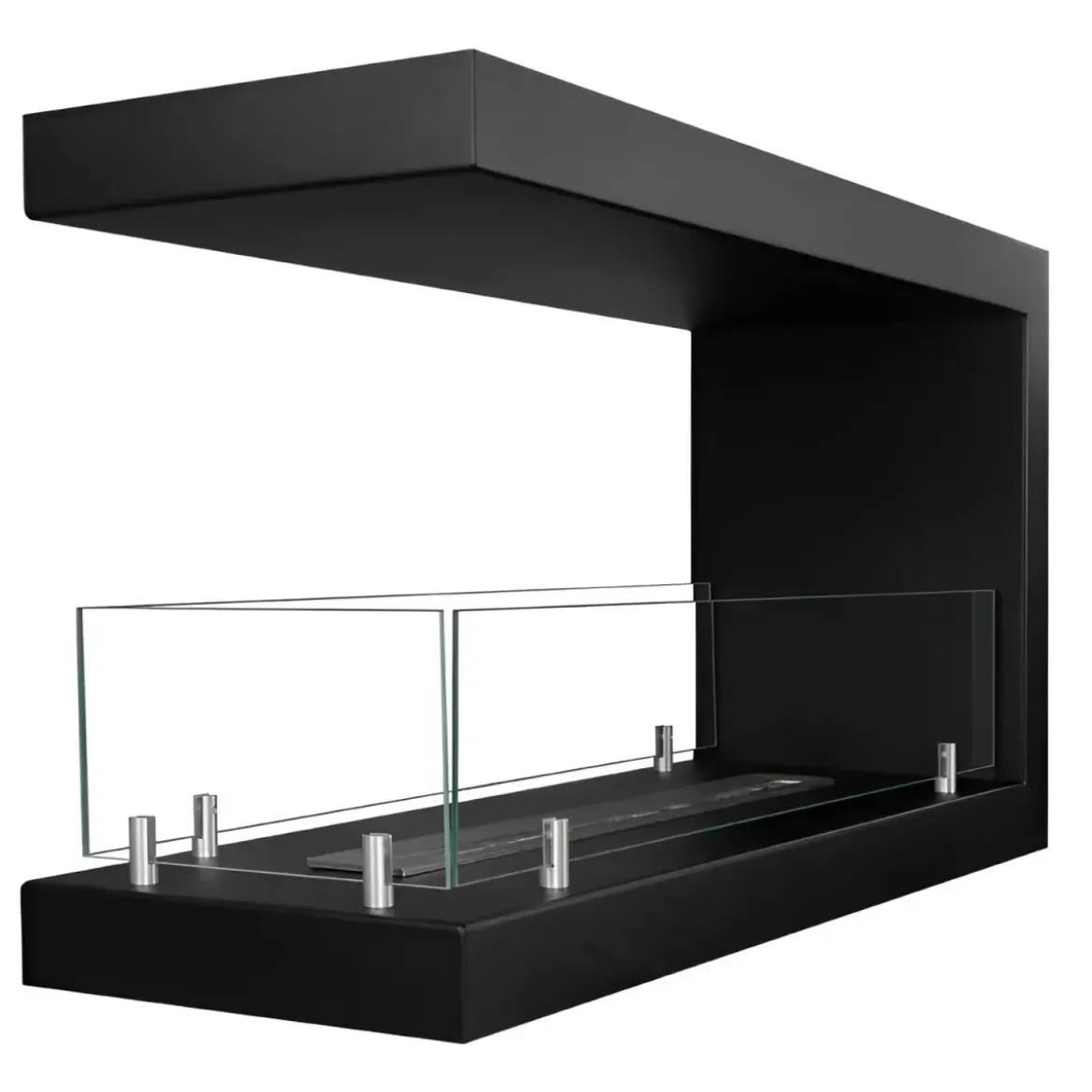Camino a Bioetanolo 1,5L Nero da Parete 90x50 cm Vetro 3 Lati Aperti