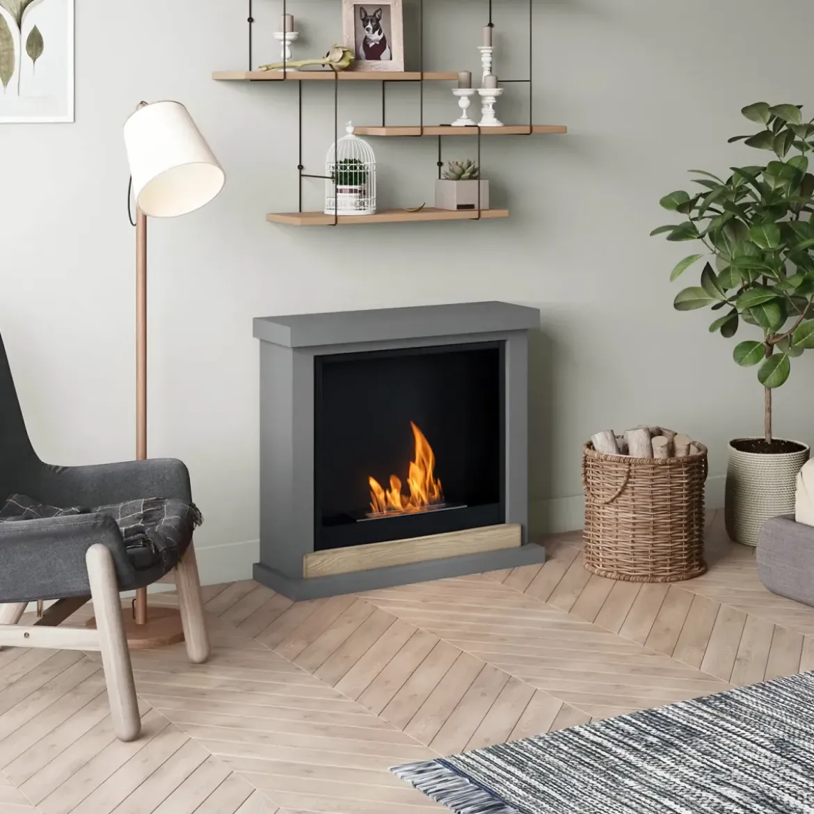Camino a Bioetanolo TAGU FreeFlame Hagen Grigio Dettaglio Legno