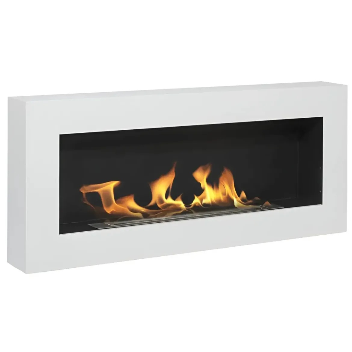 Camino Bioetanolo da Parete 2,5 KW Bianco Fiamma Reale Lana di Roccia