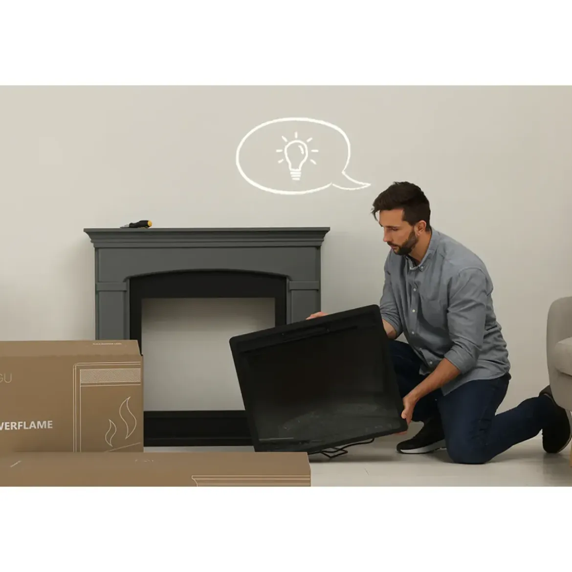 Camino Elettrico Tagu Hagen a Led da Pavimento 1500w con Cornice Grigio
