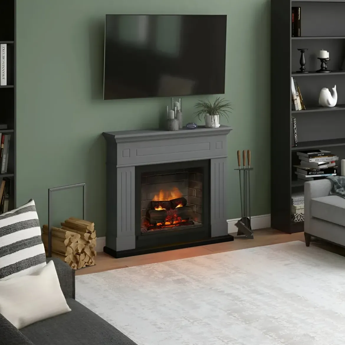 Camino Elettrico Tagu Larsen PowerFlame2 Grigio 1600W