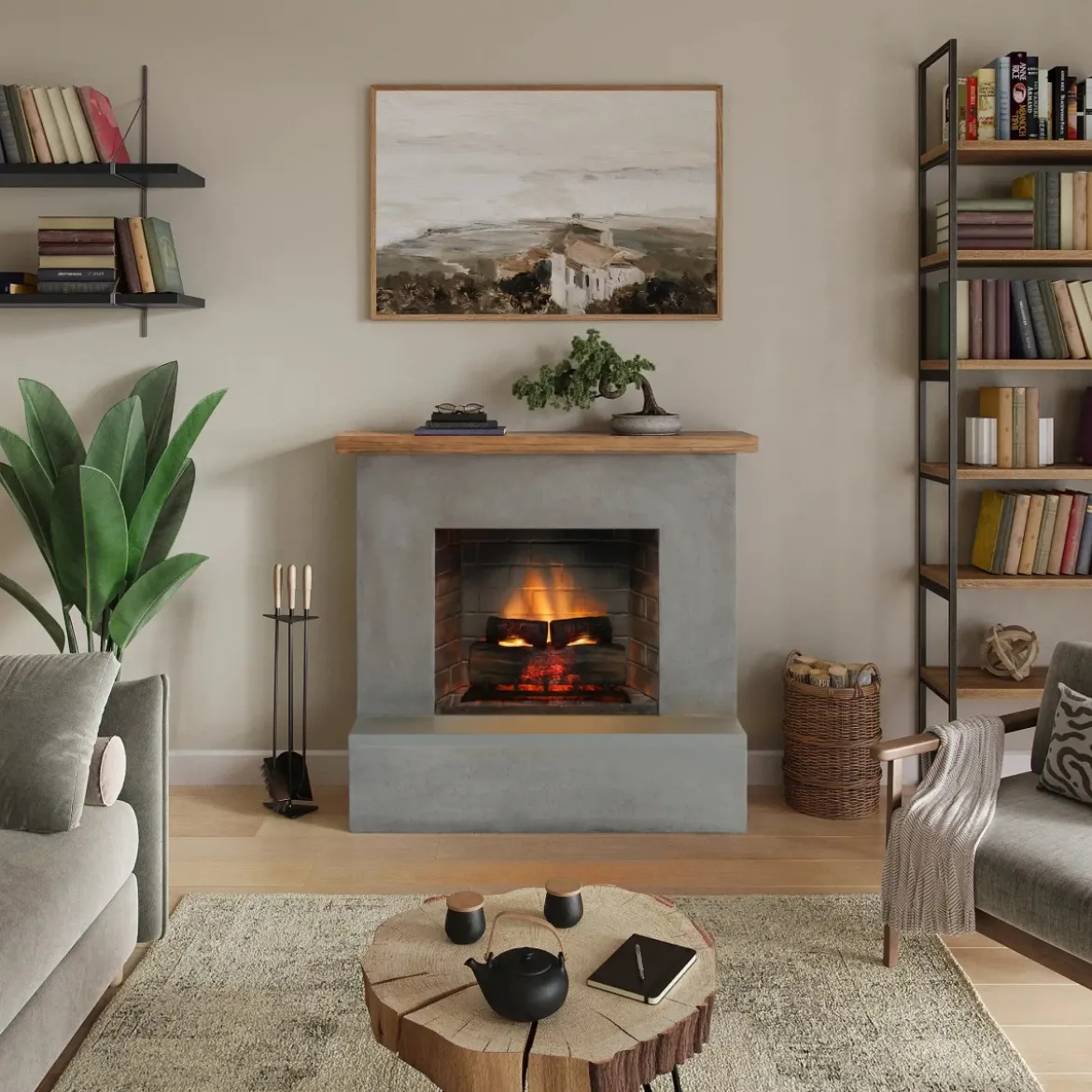 Camino Elettrico Tagu Rolf PowerFlame2 1600w Cemento Grigio