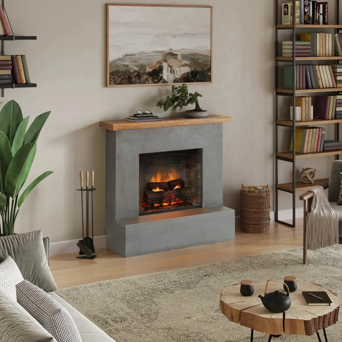 Camino Elettrico Tagu Rolf PowerFlame2 1600w Cemento Grigio