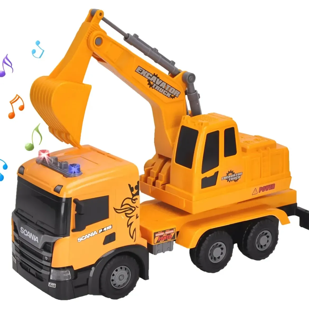Camion Escavatore Giocattolo Scania Luci e Suoni con Braccio Mobile