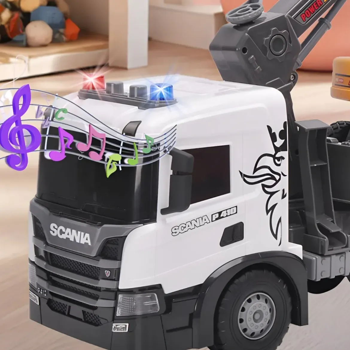 Camion Giocattolo con Gru e Escavatore Scania Luci e Suoni Realistici