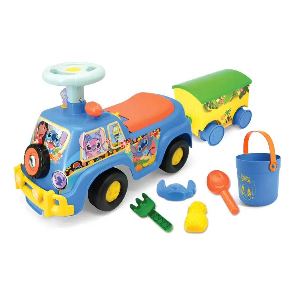 Camion per Bambini Cavalcabile Celeste con Rimorchio Luci e Volante