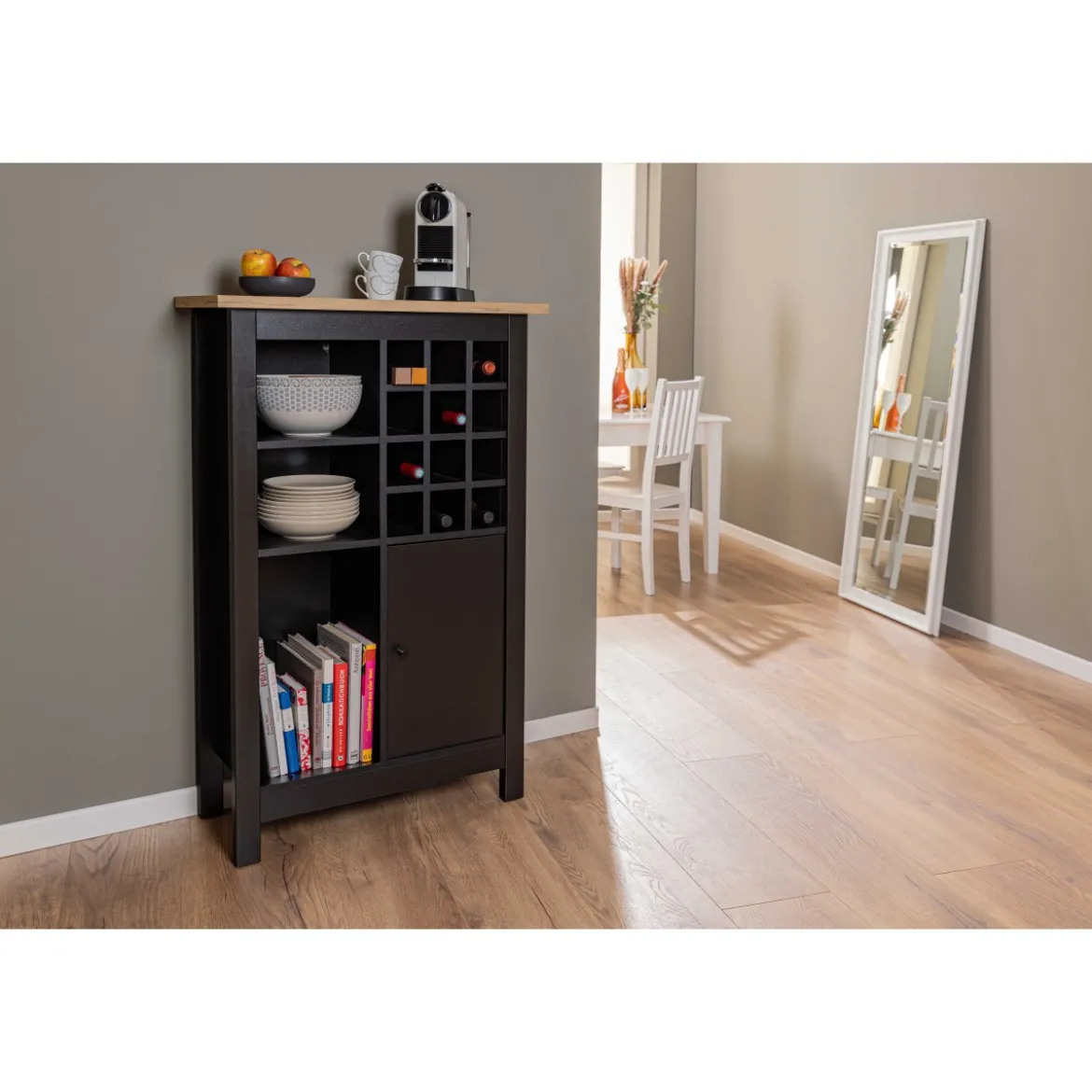 Cantinetta Credenza nera in rovere Porta Bottiglie 76,8x33x124,4 cm