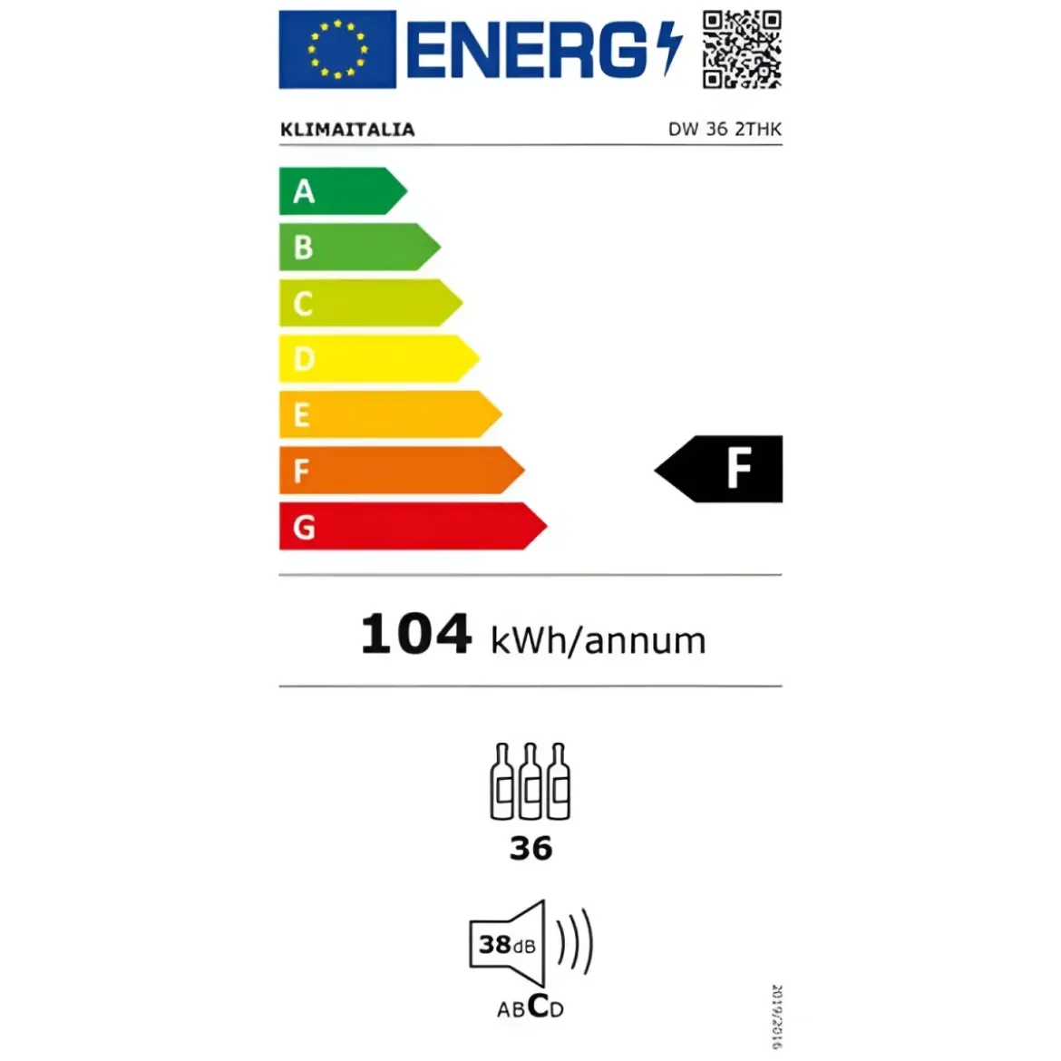 Cantinetta Vino a Incasso 36 Bottiglie Ventilata Classe F Nero LED