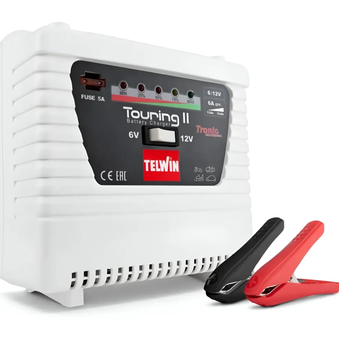 Caricabatteria Auto Moto 6/12V Portatile Bianco con Amperometro