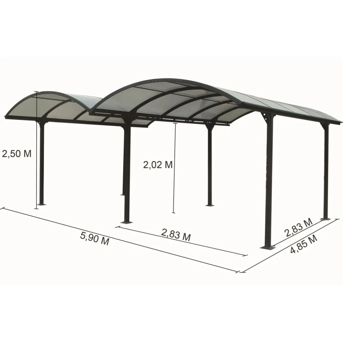 Carport in Alluminio 6x5 metri Policarbonato Gazebo Posto Auto Capanno Tettoia