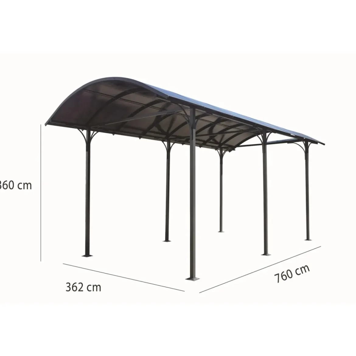 Carport in Alluminio 3.6x7.6 mt Policarbonato Posto Auto Tettoia Camper Furgoni