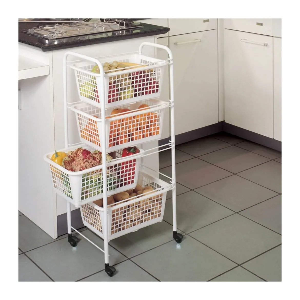 Carrellino Salvaspazio 4 Ripiani con Ruote Lavanderia Cucina Bagno Scorrevole