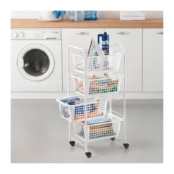 Carrellino Salvaspazio 4 Ripiani con Ruote Lavanderia Cucina Bagno Scorrevole