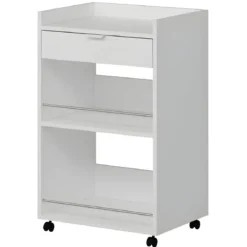 Carrello per Cucina Mobile Multiuso Ruote Bianco 1 Cassetto 2 Ripiani