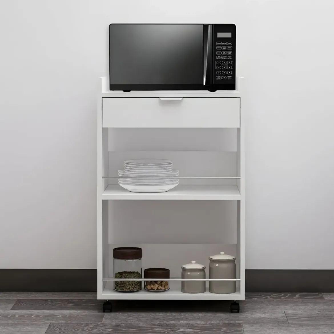 Carrello per Cucina Mobile Multiuso Ruote Bianco 1 Cassetto 2 Ripiani