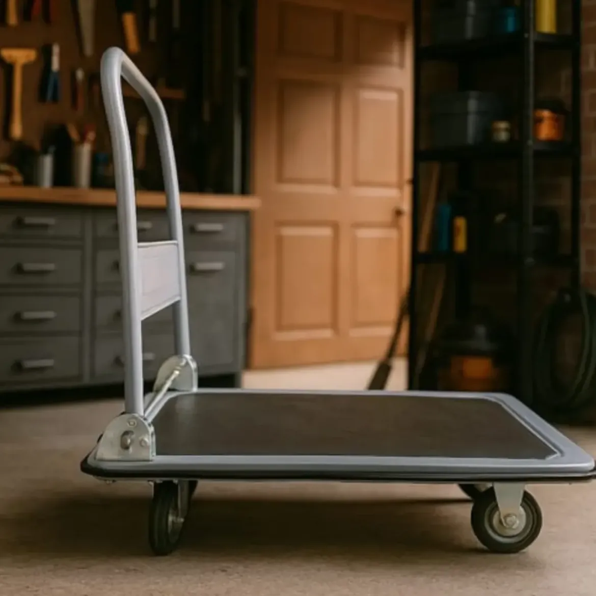 Carrello Portatutto Pieghevole in Acciaio Pianale Antiscivolo 300kg