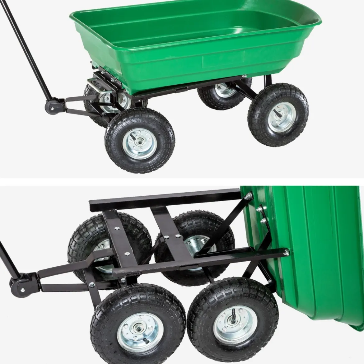 Carrello Portatutto 4 ruote Sterzanti Ribaltabile Carretto da Giardino Rimorchio