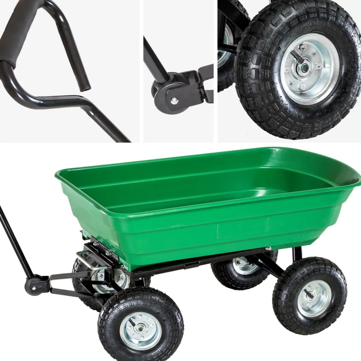 Carrello Portatutto 4 ruote Sterzanti Ribaltabile Carretto da Giardino Rimorchio