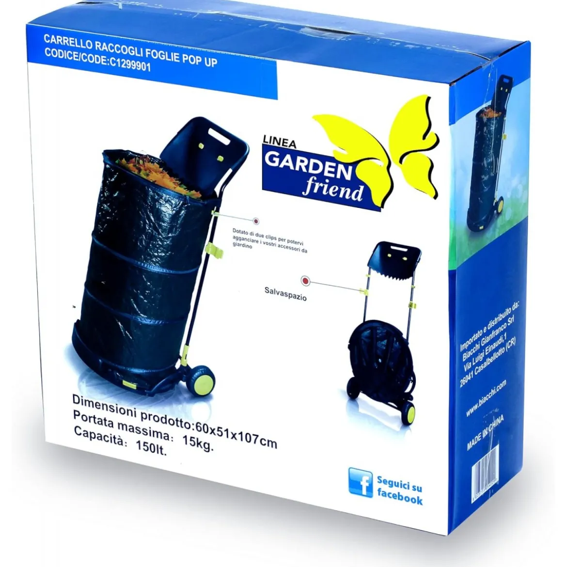 Carrello Raccoglifoglie con sacco Pop Up da Giardino