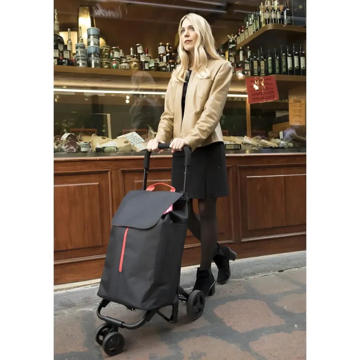 Carrello Spesa Gimi 4 Ruote Pieghevole XL 50L Nero Tasca Interna