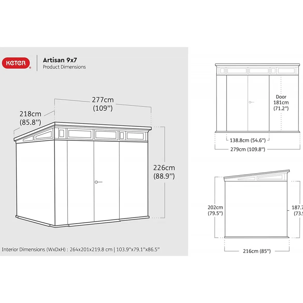 Casetta Artisan 9x7 Keter 277x216 cm Addossata con Pavimento Interno