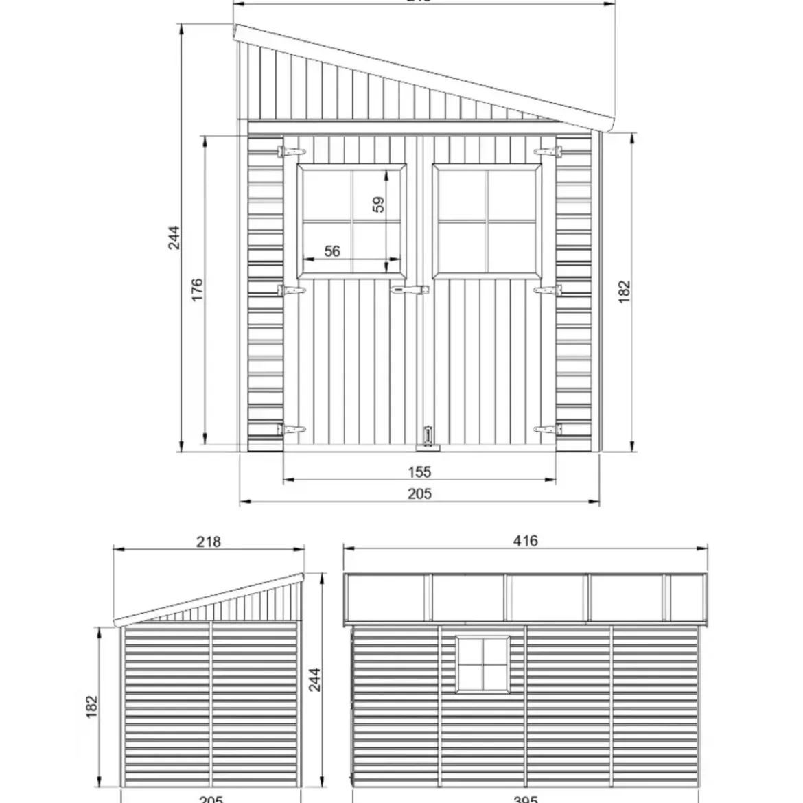 Casetta da Giardino Addossata 2x4 m in Legno 17 mm Porte con Finestre