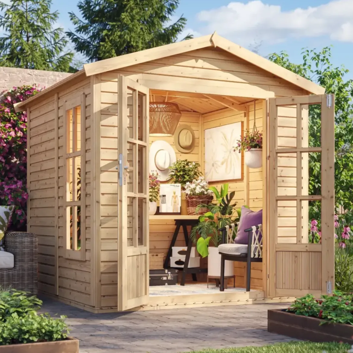 Casetta da Giardino in Legno Grezzo 2x2m 4 m2 Pavimento Porta Vetrata