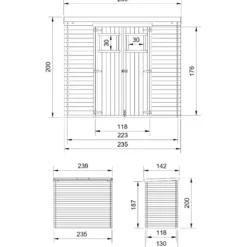 Casetta da Giardino in Legno 235x130 Pavimento Porte Finestrate 19 mm