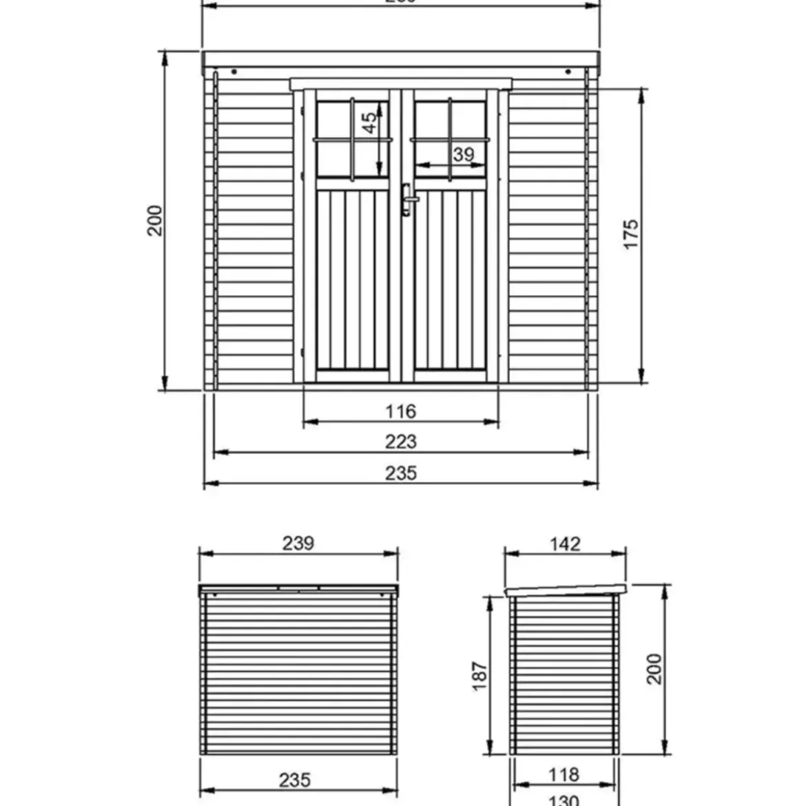 Casetta da Giardino in Legno 235x130 Pavimento Porta con Serratura