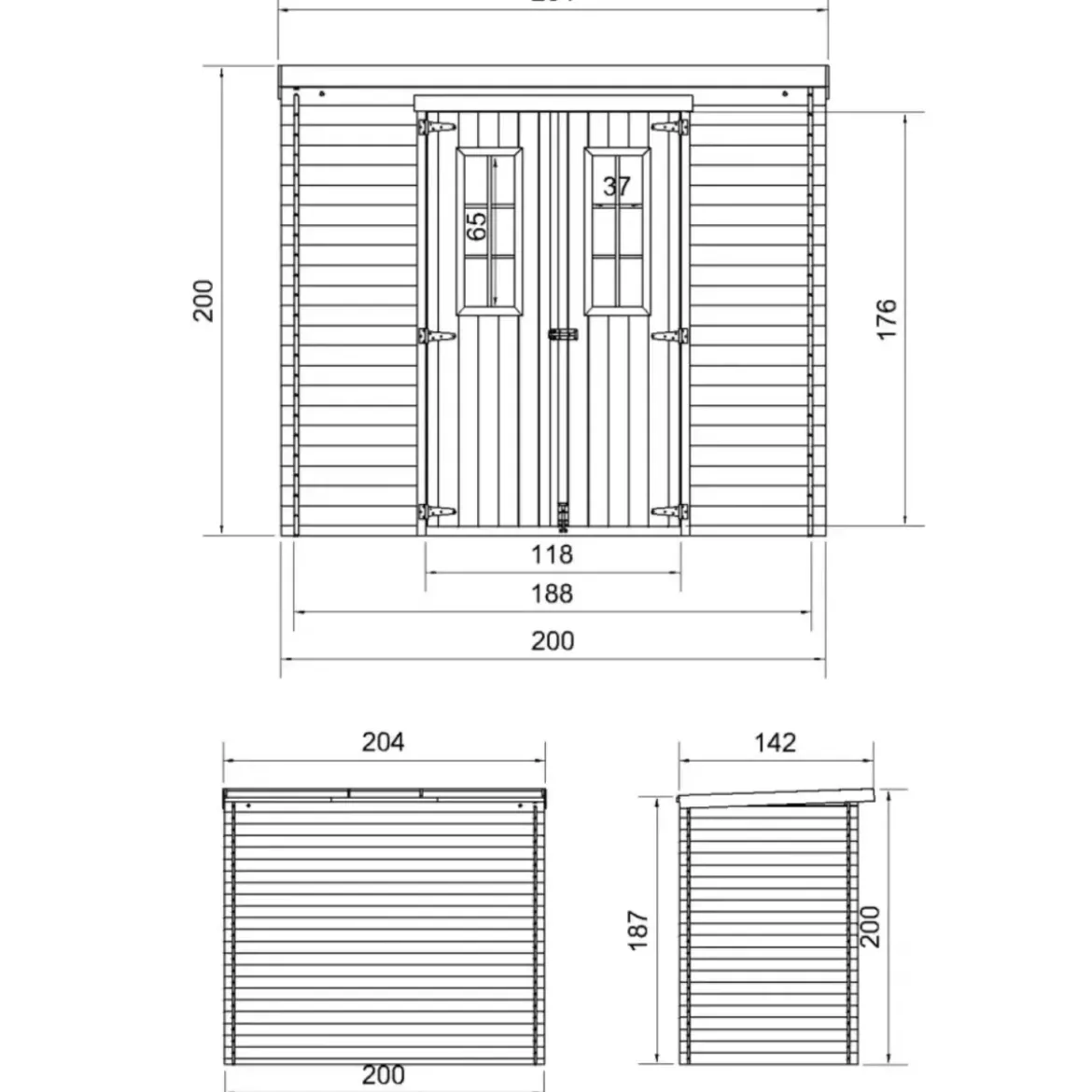Casetta da Giardino Legno 19 mm 200x130 cm Doppia Porta Pavimento