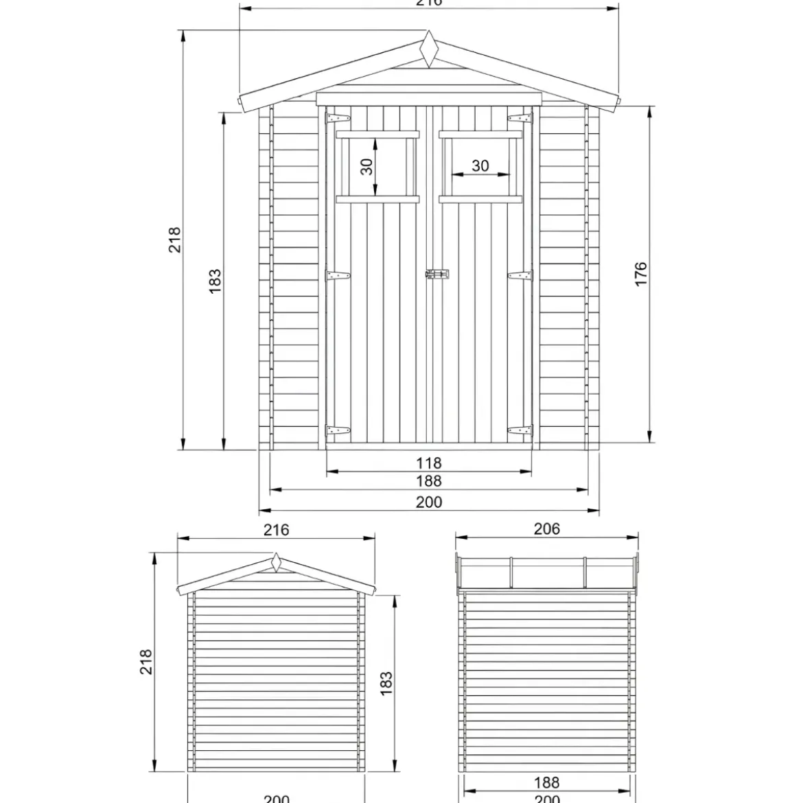 Casetta da Giardino 2x2 in Legno 19 mm Doppia Porta Deposito Attrezzi