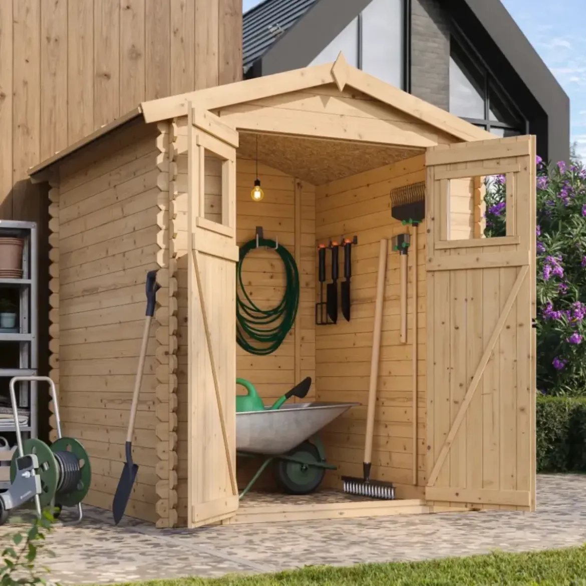 Casetta da Giardino 180x180 Legno 19mm Pavimento Porta con Finestra