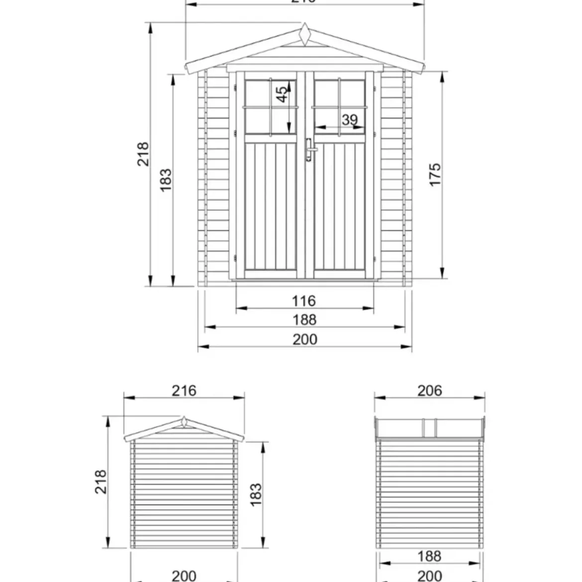 Casetta da Giardino 2x2 m Legno 19 mm Serratura Tetto Impermeabile