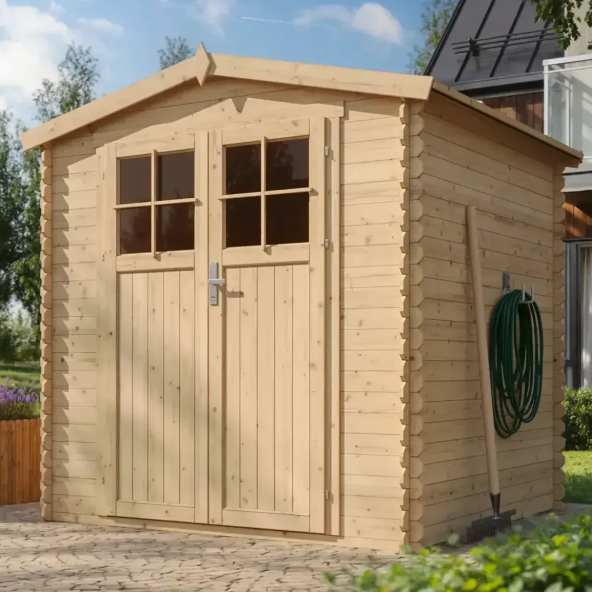 Casetta da Giardino 2x2 m Legno 19 mm Pavimento Serratura Impermeabile