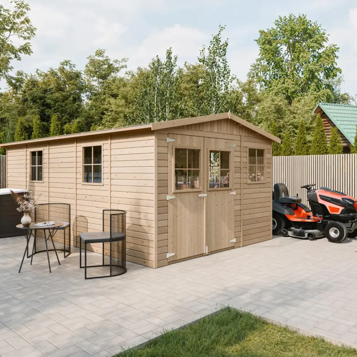 Casetta da Giardino 3x5 m Legno 17 mm Pavimento Porte Finestre 15 m2