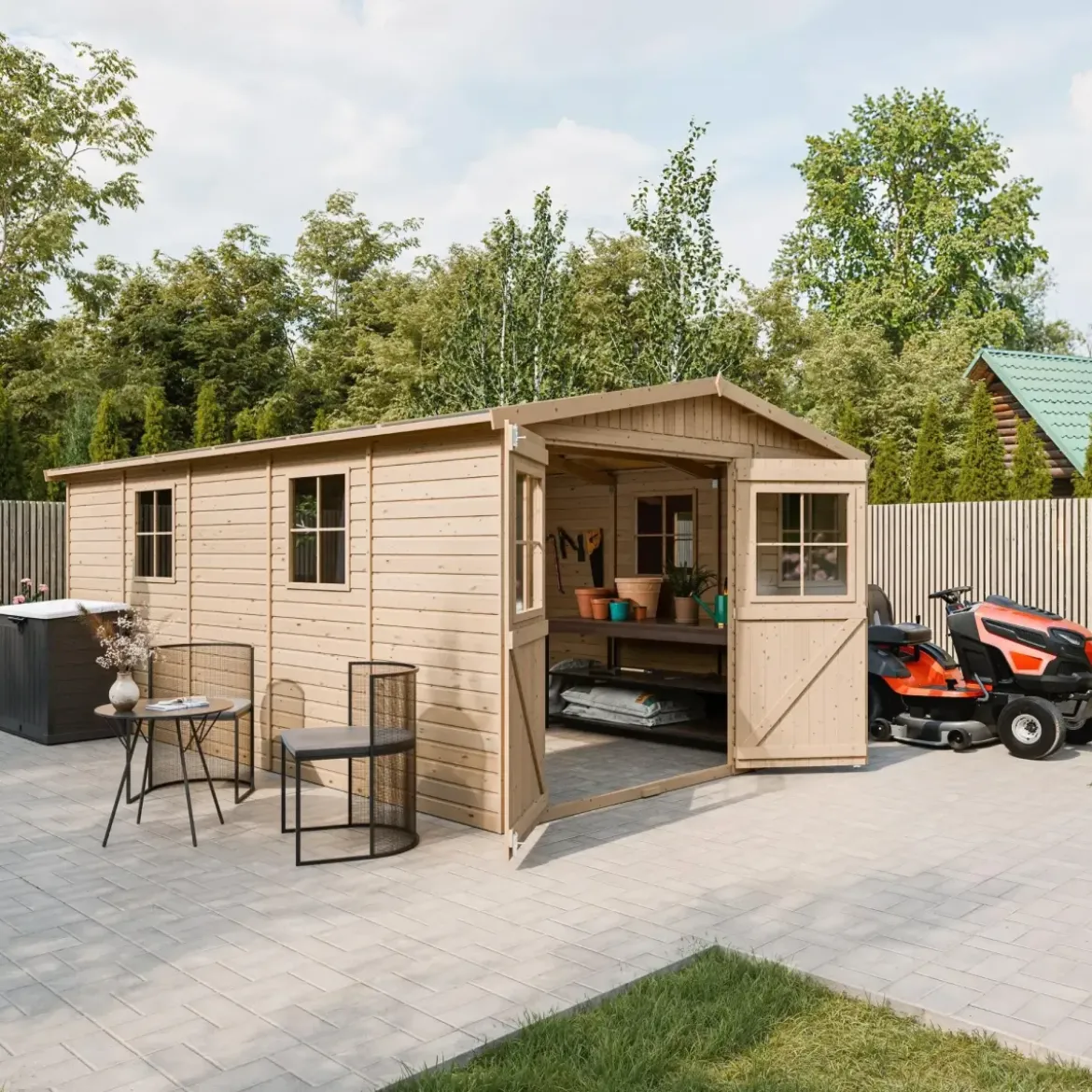 Casetta da Giardino 3x5 m Legno 17 mm Pavimento Porte Finestre 15 m2