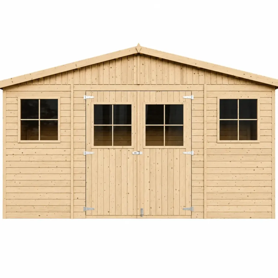 Casetta da Giardino 4x2 m Legno 17 mm Pavimento Doppia Porta Finestre