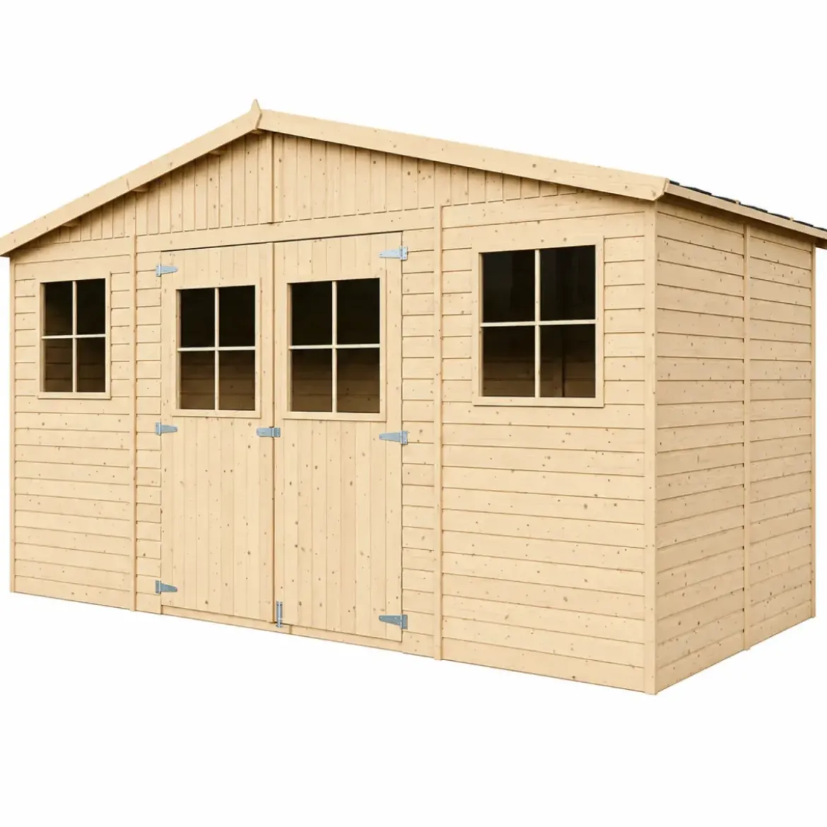 Casetta da Giardino 4x2 m Legno 17 mm Pavimento Doppia Porta Finestre
