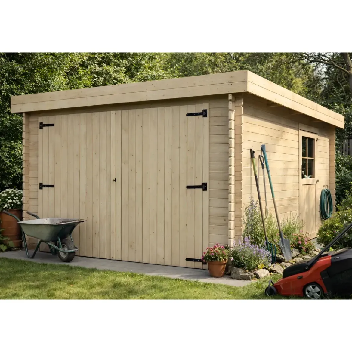 Casetta Garage Box in Legno Abete 28mm da Giardino 3x5 Porta Doppia