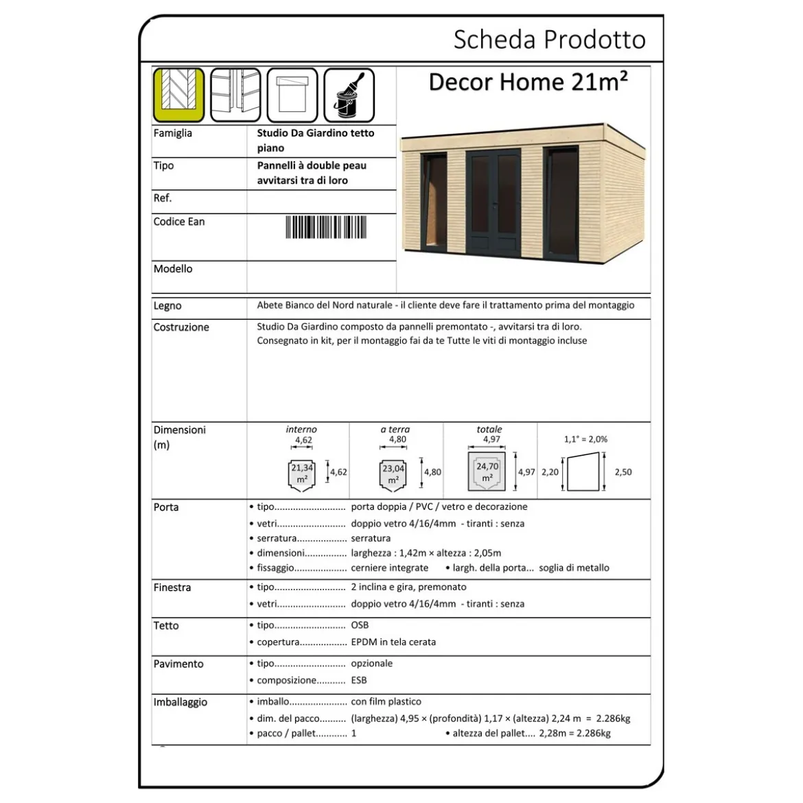 Casetta in Legno Abitabile 5x5 metri Parete Isolanti Porta Finestra da Giardino