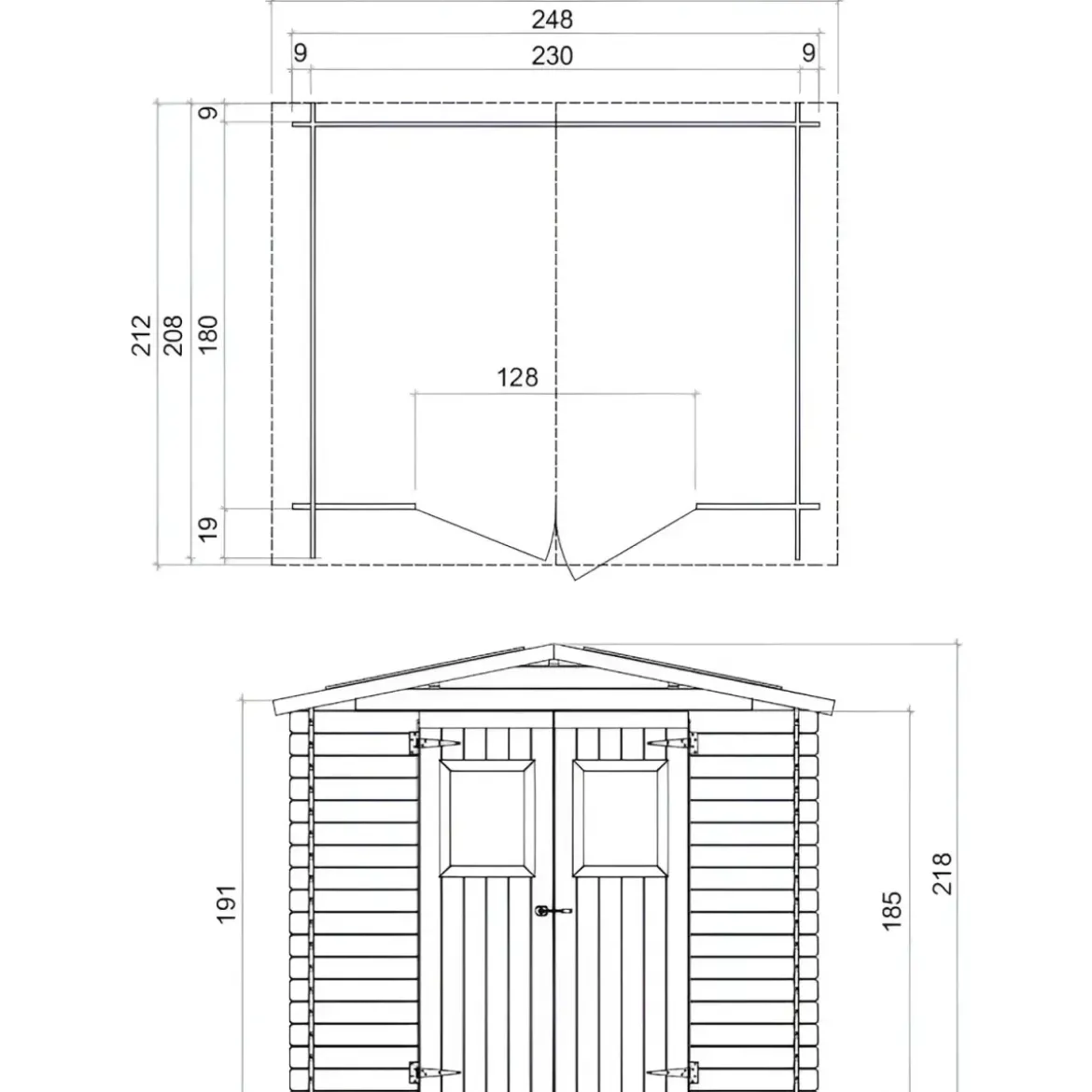 Casetta in Legno Blockhouse 2.5x2 19 mm con Pavimento Ricovero Attrezzi Giardino